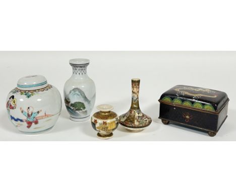 A mixed group of Chinese and Japanese items comprising a Republic period Chinese cloisonn&eacute; enamel dragon box (loss to 