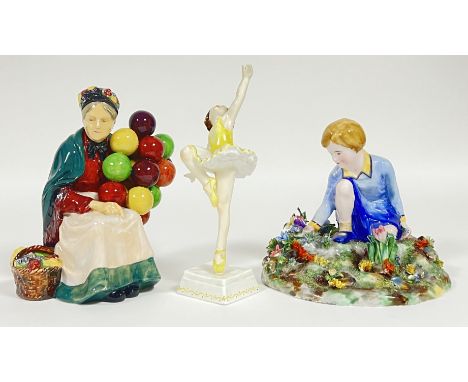 A mixed group of ceramic figures including Royal Worcester 'Tuesday's Child is Full' (loss to hand, marked verso), a Crown St