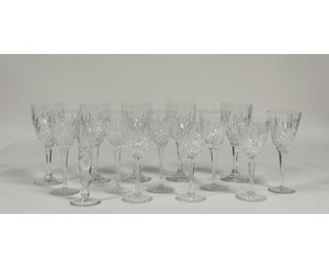A collection of various crystal glassware comprising, a set of five cut crystal red wine glasses (h-19.5cm), five Edinburgh C