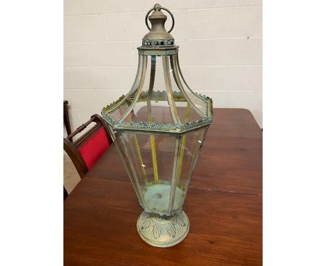 Tall decorative glass lantern, with metal frame, approx 70cm in height