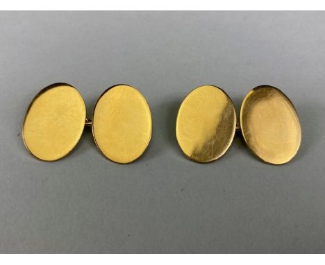 Gold Cufflinks, A pair of 18ct gold hallmarked plain oval cufflinks approximately 11.46g 