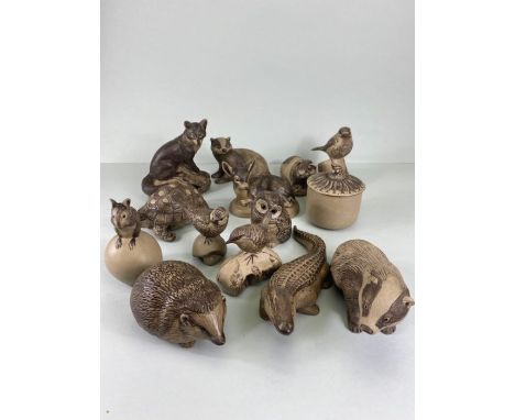 Poole pottery, a collection of Poole pottery animals 14 in total, to include, Badgers, Crocodile, birds , Guineapig, hedgehog