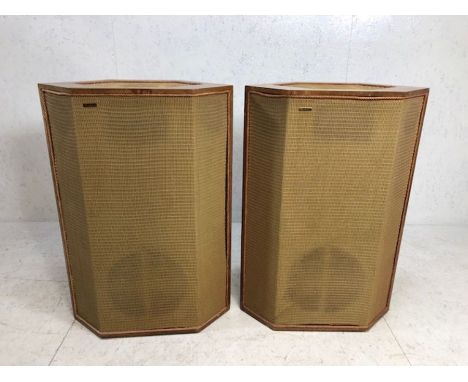 Wharfedale speakers , A Pair of Large Wharfedale wooden fabric fronted cabinet speakers model w4 approximately 61cm x 31cm x 