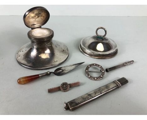 Collection of Silver items, A collection of silver items to include Birmingham hallmarked  ink well, pencil holder, cigar pri