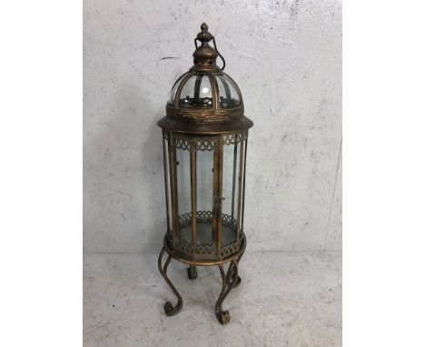 Tall glass, metal framed decorative lantern, approx 84cm in height