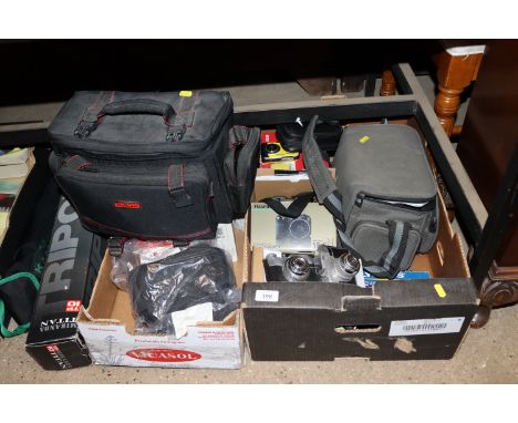 A quantity of miscellaneous cameras, camera equipment, carrying bags, tripod etc. 