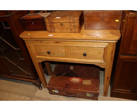 A light elm two drawer side table