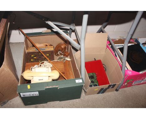 A Dell laptop; a Toguard hunting camera; a vintage telephone; various wooden boxes etc. 