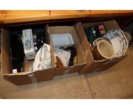 A quantity of various kitchen items; two tea trays; a carpet bowls set; a Roberts radio; Miscellaneous kitchen ware etc.