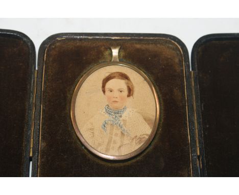 An oval framed miniature portrait contained in fitted case  