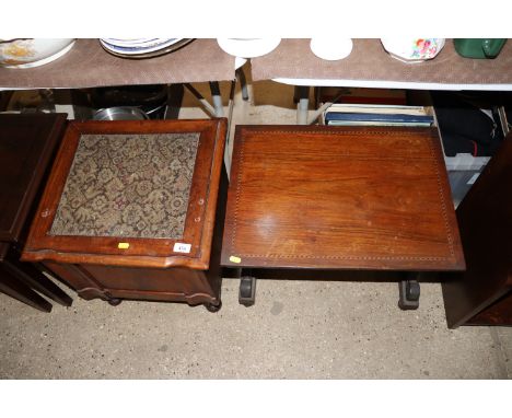 A Victorian mahogany box commode; and a inlaid occasional table 