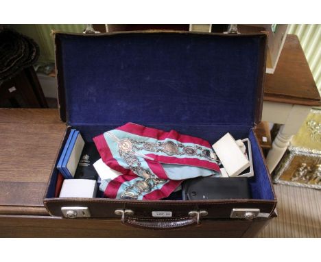 A masons briefcase containing a jewelled sash and other masonic jewels (some boxed)