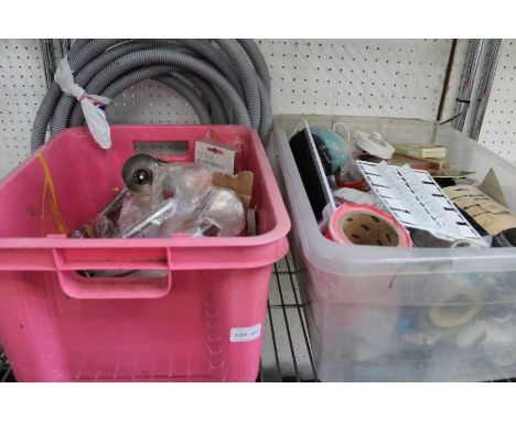 Two plastic crates containing lighting and DIY tools &amp; accessories 