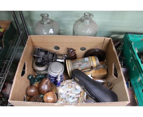 A selection of domestic items various, to include model owls 