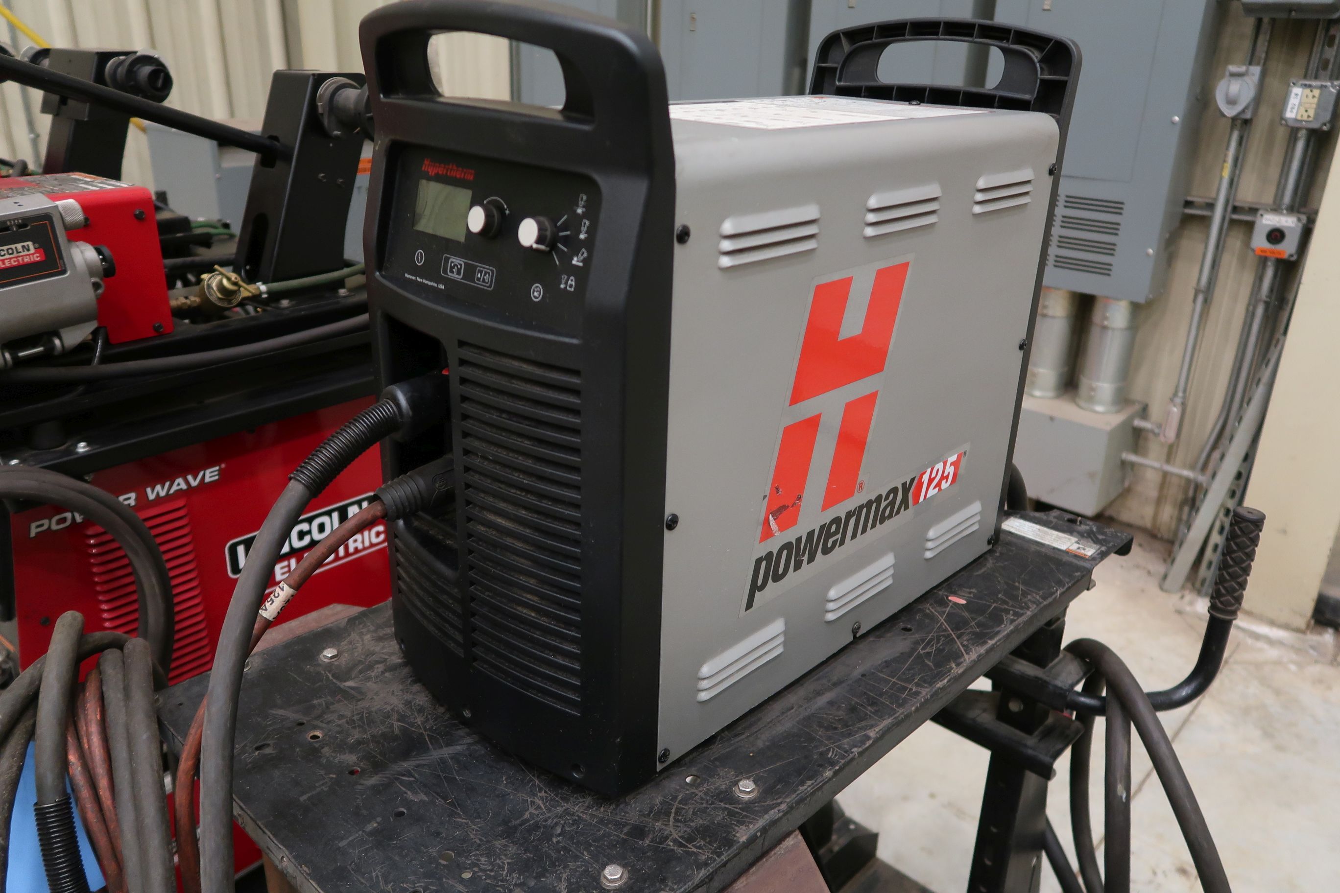 HYPERTHERM POWERMAX 125 CART MOUNTED PLASMA CUTTER; S/N 125002003