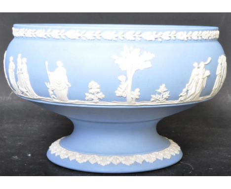 A vintage 20th century Wedgwood jasperware tazza centrepiece bowl having raised applied classical decoration in relief raised
