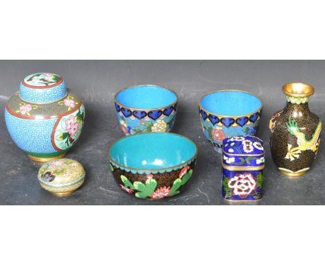 A collection of early 20th century Chinese Oriental Cloisonne wares comprising of vases, jugs, trinket pots, lidded jars and 