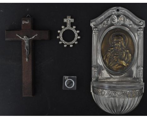 An assortment of early 20th century and later Religious Catholic Christian devotional items to include a wooden crucifix with