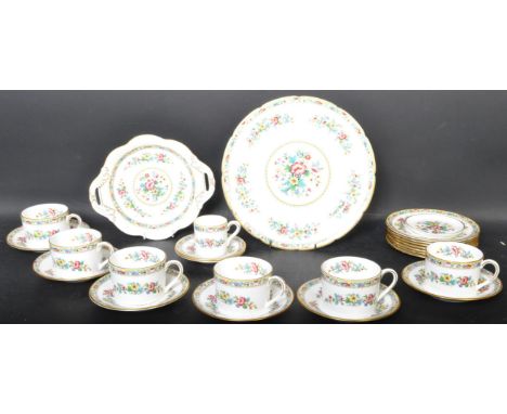 A vintage 20th century Coalport bone china porcelain tea service in the Ming Rose pattern. Comprising of teacups, saucers, si