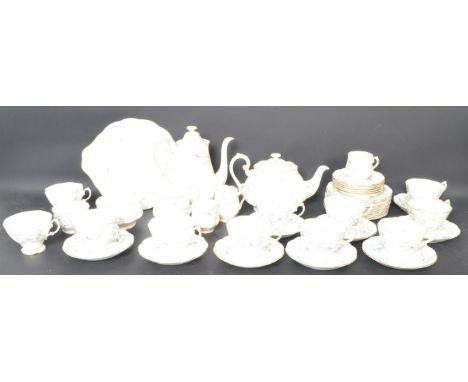 A vintage 20th century Royal Albert bone china porcelain Silver Maple pattern tea service. Comprising of teapot, coffee pot, 