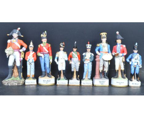 A group of nine vintage military interest ceramic soldier figurines. The lot to include a selection of hand painted bisque so