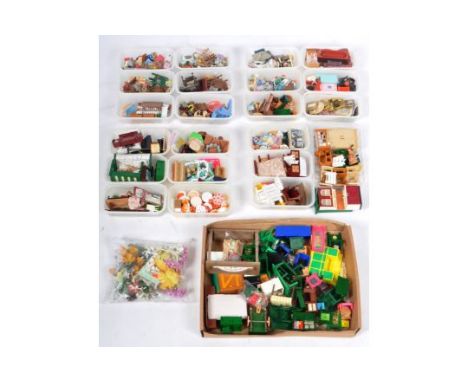 A large collection of vintage 1980's / 1990's (and other) Epoch / Tomy made Sylvanian Families playset furniture. Various hou