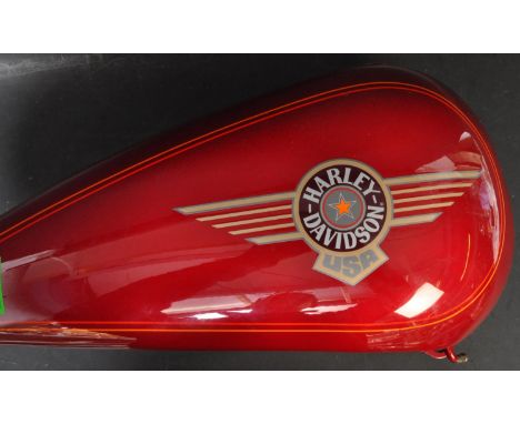 A vintage retro 20th century American Harley Davidson motorcycle motorbike gas tank in 'Victory Red' colourway with Harley Da