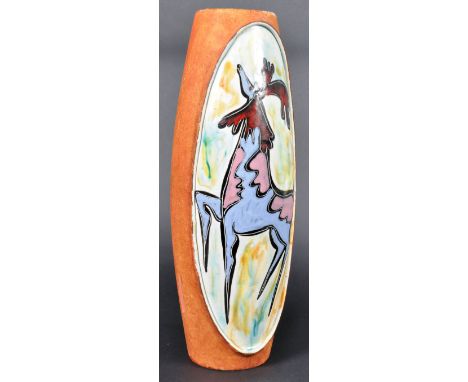 Marcello Fantoni (believed) - A retro mid 20th Century Italian hand painted ceramic vase having a raised front with central d