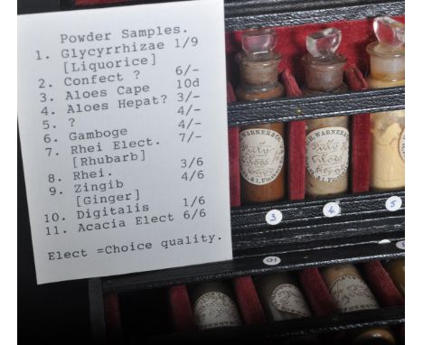 An early 20th century doctors medical apothecary's cased set of powder samples marked up for C. H. Warner &amp; Co. Held with