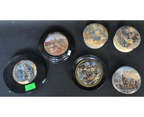 An assortment of Victorian 20th century Prattware transferred print pot lids. The lot to include both wall mounted pot lids a