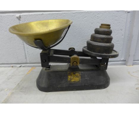 A set of vintage Kitchen scales and weights 