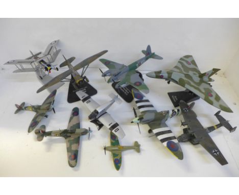 Ten die-cast model aircraft, including Atlas Editions; Vulcan, Spitfire, Mosquito, Lysander, etc. 