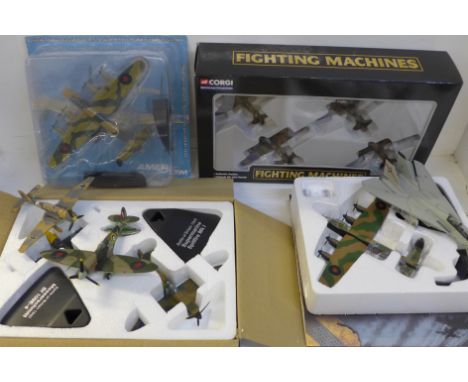A box of ten Corgi model aeroplanes, four boxed 