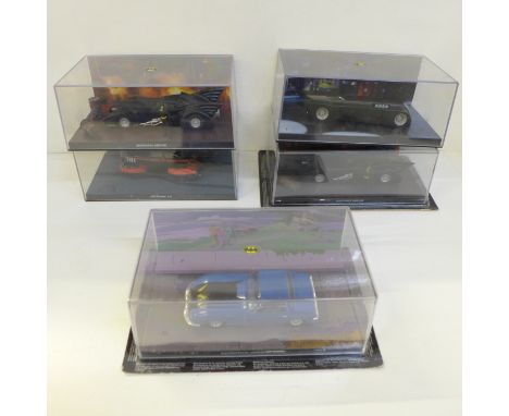 A collection of model Batman vehicles, cased 