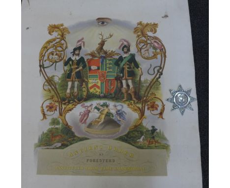 A Victorian silver Ancient Order of Foresters sash badge, Birmingham 1870 and a related print 