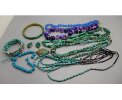 Malachite, turquoise, amethyst and blue stone jewellery 