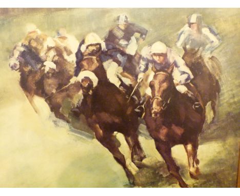 Large framed horse racing print by John Skeaping, 75 x 60 cm 