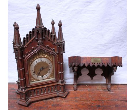 A 19th century oak bracket clock in the Gothic style, the eight day German movement stamped W&amp;H, Soh, the movement striki