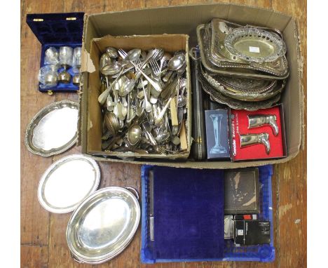 A quantity of silver-plated flatware and cased silver-plated sets including cutlery, egg cups, drinking measures, vase etc. 