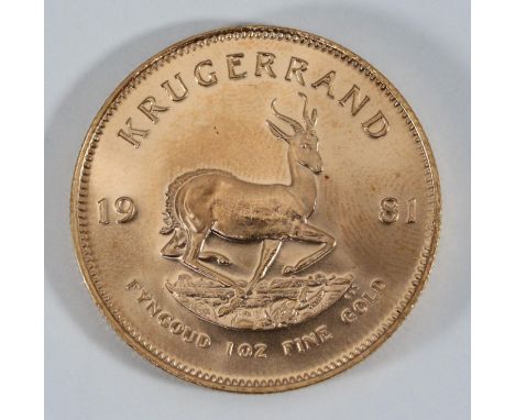 A One-Ounce Fine Gold Krugerrand coin dated 1981, EF 