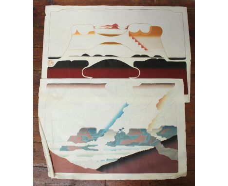 Two various 20th century unframed abstract prints by the same hand, the first titled, 'Shangri-La' signed and titled in penci