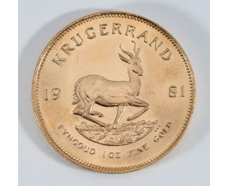 A One-Ounce Fine Gold Krugerrand coin dated 1981, EF 