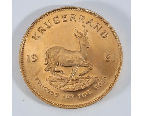 A One-Ounce Fine Gold Krugerrand coin dated 1981, EF 