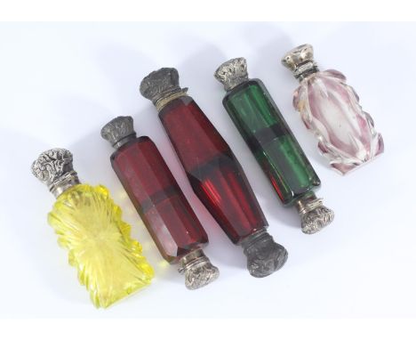 ADDENDUM 5 NOT 4 AS PER CATALOGUE.&nbsp; Two 19th century Stourbridge double-ended ruby glass perfume/ vinaigrette bottles, t