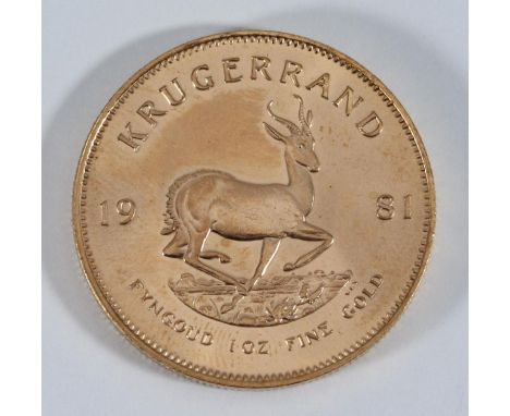 A One-Ounce Fine Gold Krugerrand coin dated 1981, EF 