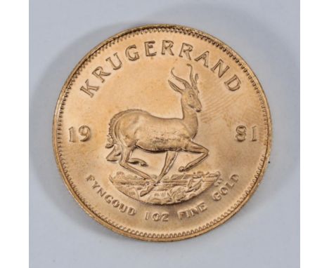 A One-Ounce Fine Gold Krugerrand coin dated 1981, EF 