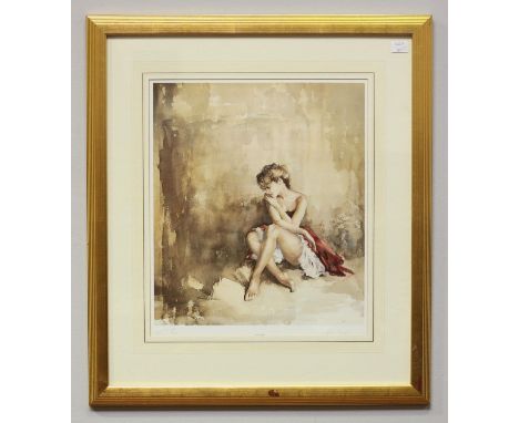 Francis A Boxall (20th Century) Portrait study of a young lady, entitled 'Solitaire', signed, limited edition print number 17