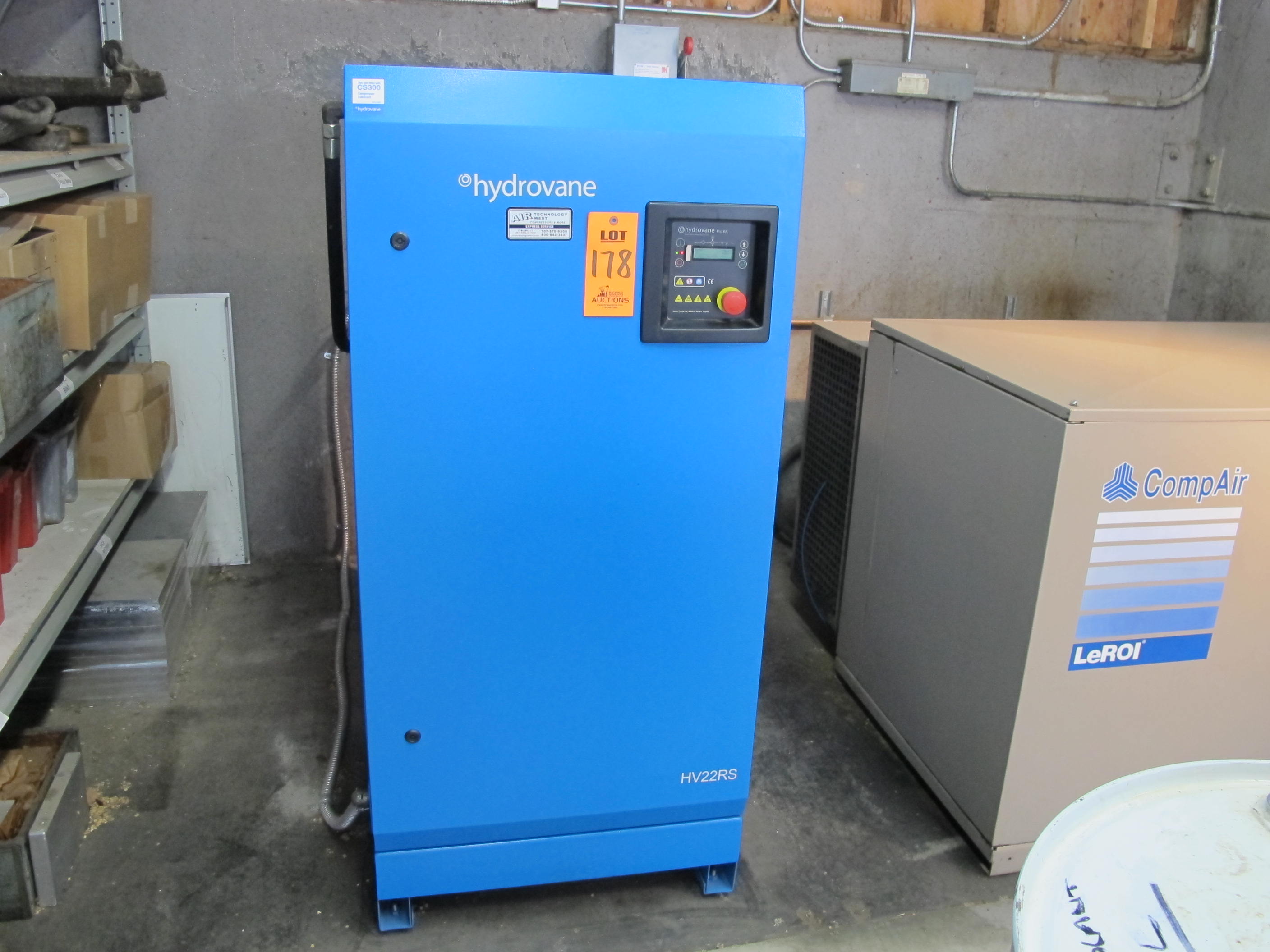Lot 178 - 2013 HYDROVANE MODEL-HVRSFR2B SCREW TYPE AIR COMPRESSOR, 30HP, GREEN