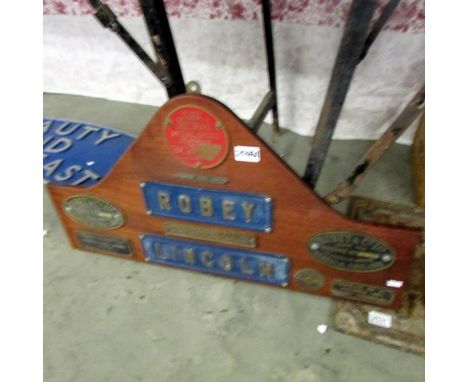 A mounted collection of 10 builders plates from Robey &amp; Co., Ltd., Lincoln including Engine, Brake, Boiler etc.,