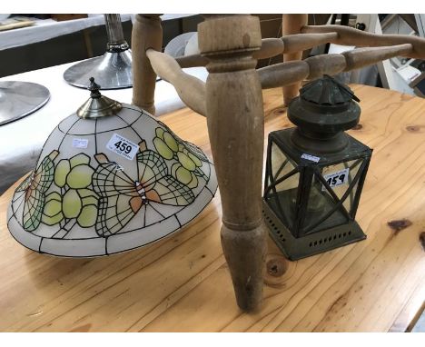 A modern glass light shade &amp; small brass lantern